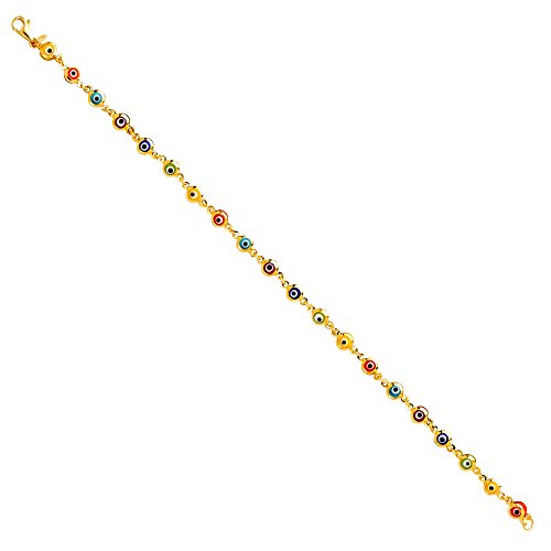 The World Jewelry Center 14k REAL Yellow Gold Evil Eye Bracelet - 3 Different Color Available
