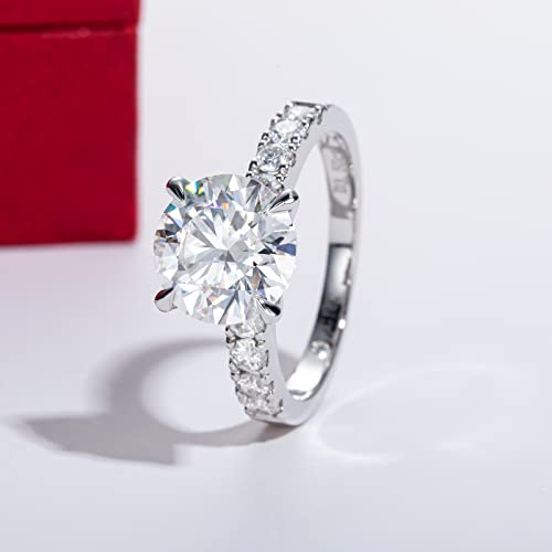 14K White Gold Engagement Ring, 4.3CTTW (3.5CT Center Stone) Moissanite Lab Grown Created Diamond, D Color and Flawless, Solid Real White Gold Wedding Anniversary Promise Ring for Women