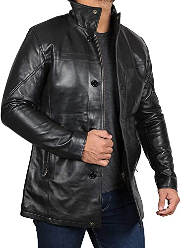 fjackets Leather Jacket Men – ? Length Real Lambskin Black Leather Coats For Men